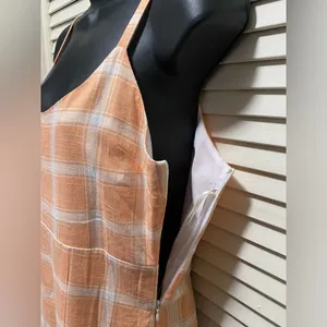 Forever 21‎ Peach/White Checkered Sleeveless Tank Sundress Lined Linen Size M thumbnail 3