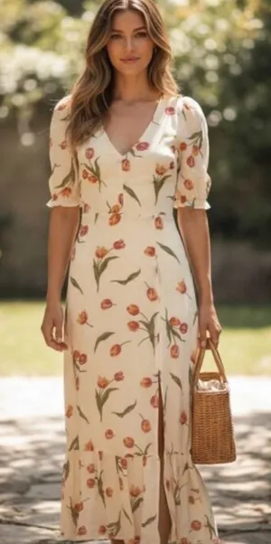 REFORMATION Nantes Dress in the Bianca Tulip Print Midi Size‎ 10 thumbnail 1