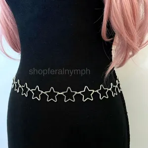 Silver Y2K Open Star Link Cutout Waist Chain Belt, Fits 21-38 Inches, X7GA1415 thumbnail 6