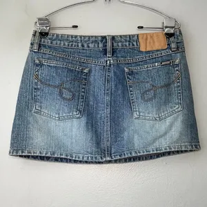 Vintage Y2K Squeeze Size 11 12 Short Micro Mini Blue Jean Cotton Denim Skirt thumbnail 4