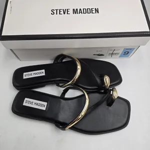Steve Madden Women's Toe Ring Sandal Size 9 Black Ardent Gold Ring New In Box thumbnail 7