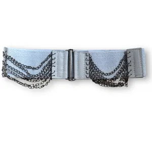 Vintage Y2K Gray Leather Layered Chain Belt Festival Statement Edgy Accessory‎ thumbnail 3