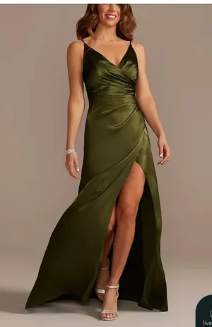 David's Bridal Martini olive Charmeuse Draped Formal Dress Galina Signature thumbnail 1