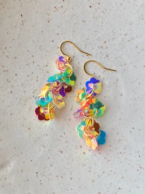 Handmade fairy cute funky unique style flower sequins dangle earrings🌈🌼 thumbnail 6