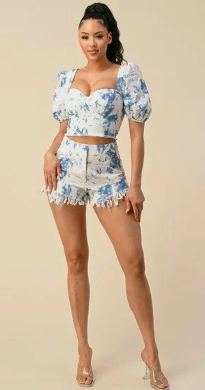 The Sang Bleached Set- Crop Top & Shredded Shorts thumbnail 1