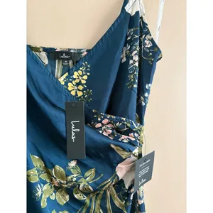 Lulus Remarkable Entrance Navy Blue Floral Print Satin Midi Dress Size Medium thumbnail 5