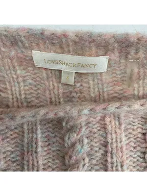 LoveShackFancy blush pink Kingston Sweater Speckled Cable Alpaca Pullover SZ S thumbnail 3