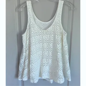 Deletta Anthropologie White‎ Crochet Lace Tank Scoop Neck Lined Medium OB520459 thumbnail 4