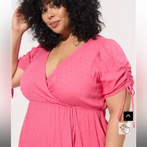Torrid Midi Swiss Linen Surplice Dress Honeysuckle Pink 2X Valentines Day thumbnail 3