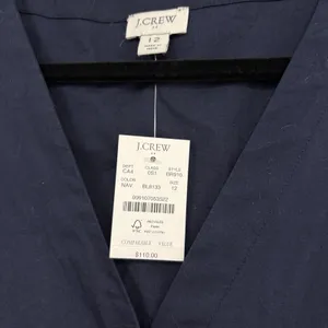 Jcrew Dress Size 12 Navy Blue Sleeveless Cotton Vneck Tie Waist NWT thumbnail 5