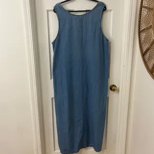 VTG Denim Maxi Dress Jumper 18W Teacher Modest 90s Button Side Slit thumbnail 2