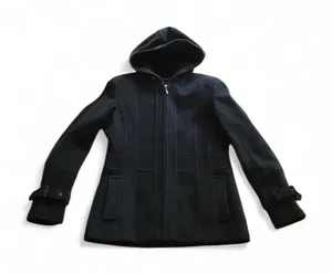 St Johns‎ Bay Womens Charcoal Wool Cashmere Blend Hood Coat Zip Pea Coat size M thumbnail 1