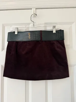 ZARA Maroon Velvet Corduroy Mini Skirt thumbnail 3
