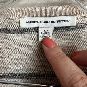 AEO Cream‎ Lightweight Striped Waterfall Open Front Cardigan thumbnail 3
