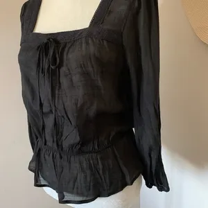June & Hudson Nordstrom Black Sheer Peasant Boho Long‎ Sleeve Top Size M… thumbnail 3