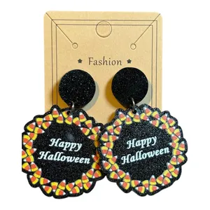 Fashion Happy Halloween Earrings Womens OS Black Candy Corn Glitter Dangle Drop‎ thumbnail 2