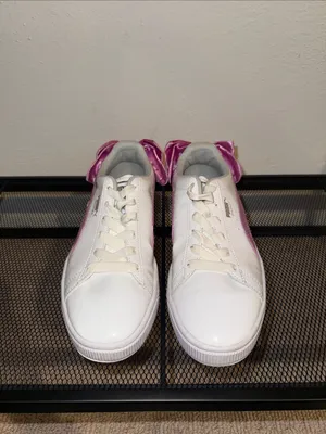 Puma White Sneakers with Pink Satin Bow thumbnail 2