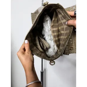 Brahmin Crocodile Embossed Leather Satchel Taupe Olive Top Handle Crossbody Bag thumbnail 8