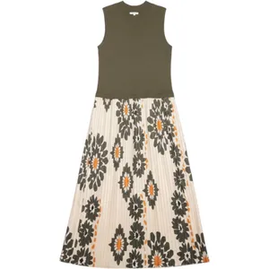 Skies Are Blue Curvy Floral Pleated Mixed Media Maxi Dress 1X Olive New with Tag thumbnail 2