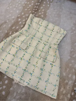 Amanda Uprichard Bethany Tweed Strapless Skort Romper Size L Cream Plaid thumbnail 9