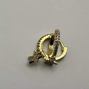 18K Gold Plated 925 Sterling Silver Pavé Star Huggie Hoop Earrings thumbnail 3