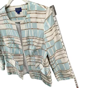 Pendleton Silk Blend Blazer Jacket 4 Blue Tan White Plaid Open Preppy‎ Summer thumbnail 11