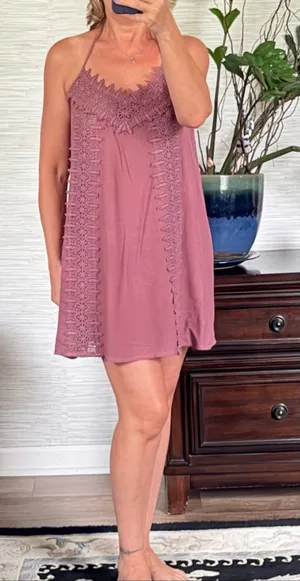 O’Neill Dusty Rose Crochet Halter Mini Dress Swim Cover Up Tunic Size S thumbnail 8