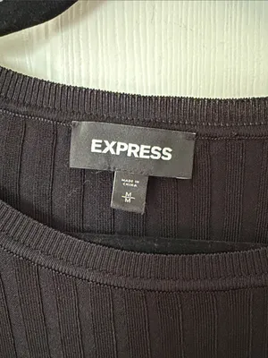 Express Black Ribbed Long Sleeve Crew Top medium thumbnail 2