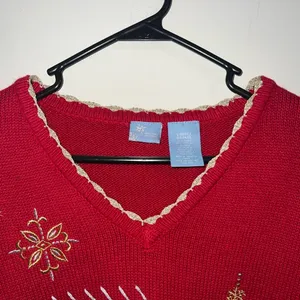 Holiday Editions Red with Gold Snow Flakes Christmas Sweater Size large thumbnail 2