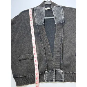 POL Brown Black Cardigan Small Open Front Chunky Knit Acid Wash Boho Grunge thumbnail 6