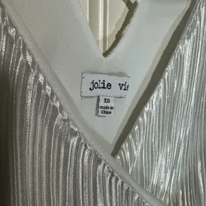 Jolie Vie Metallic Faux Wrap Surplice Mini Dress Pleated V Neck Womens‎ XS White thumbnail 2
