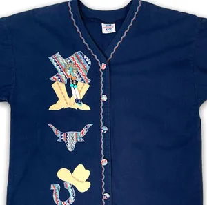 Vintage Western Theme Top Blouse Shirt Texas Rodeo Applique Concho Beads OSFM thumbnail 2