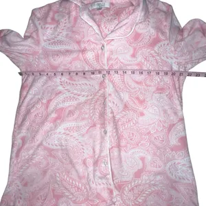 Ellen Tracy Pajama Set Button Front Shirt Pink Paisley Shabby‎ Chic Cottage L thumbnail 6
