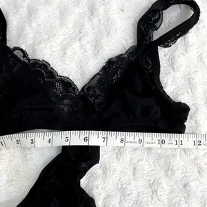 NEW Free People HAH Noir Black Key to UR Heart Mesh Lace Ruffle Boho Bodysuit XS thumbnail 7