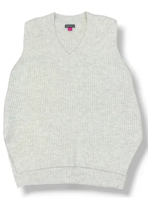 Vince Camuto Oversized V Neck Sleeveless Sweater Vest Beige Small Heritage thumbnail 12