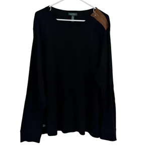 Lauren Ralph Lauren Top Women 3X Black Suede Elbow Patch Zipper Shoulder Cotton thumbnail 2