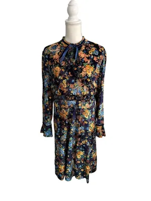 DALIA MACPHEE High Neck Velvet Floral Long Sleeve Dress Size XL thumbnail 7