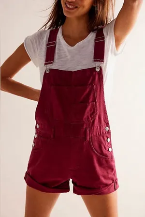 Free People We The Free Ziggy Shortalls in red berry thumbnail 1