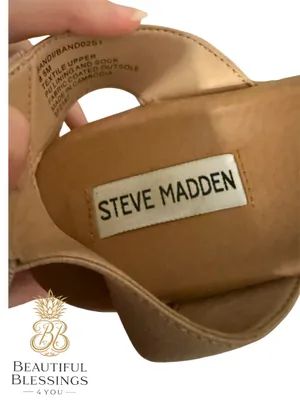 Steve Madden platform Sandals Women 8.5 Beige Elastic Strap Cork Wedge Comfort thumbnail 6