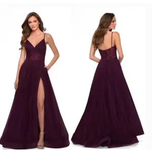 La Femme 29076 V-Neck Boned Bodice High Slit Illusion Tulle Ball Gown Size 00‎ thumbnail 2