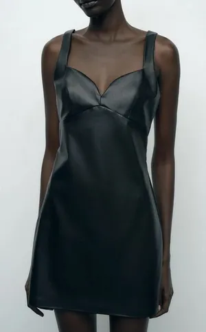 Zara black faux‎ leather mini dress thumbnail 1