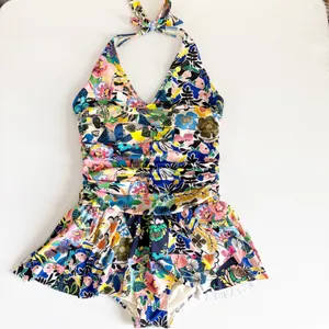 Johnny Was Womens Layla Halter Ruched Floral Boho Resort Vacation Swim Dress L thumbnail 3
