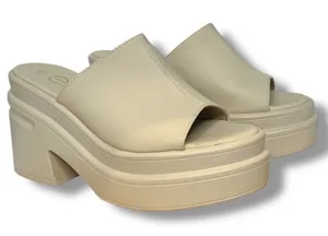 EXE TM 403 Wedge‎ Heel Platform Sandals Beige Size 38 Slip On Open Toe Chunky thumbnail 1