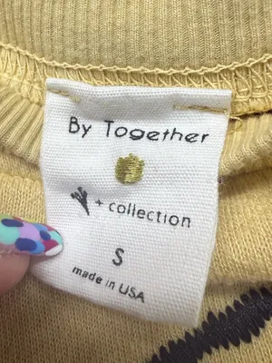 By Together Butter Yellow Smiley Face Cropped Sweatshirt Cutoff Crewneck S‎ thumbnail 5