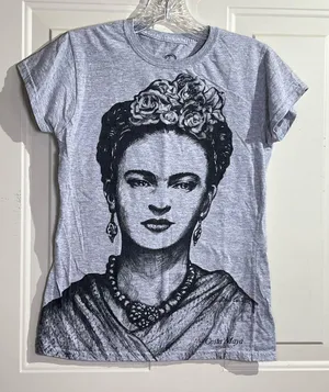 Frida Kahlo Graphic Tee Gray Costa Maya Mexico Magico 100% Cotton Women’s M thumbnail 1