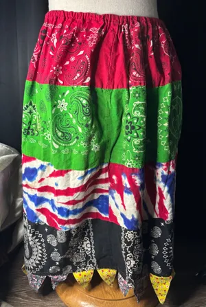 Handmade Bandana Patchwork Maxi Skirt Multi Color Paisley Tie Dye Boho Western thumbnail 1