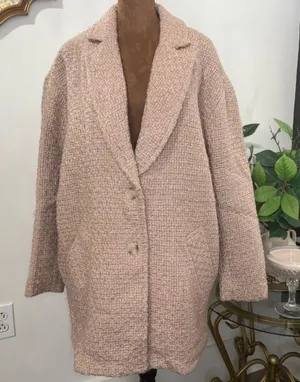 Abercrombie & Fitch Womens Coat, Tweed Long Sleeve, Overcoat, Blush Pink, L‎ thumbnail 1