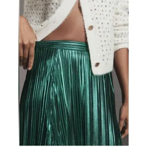 Anthropologie Metallic Pleated Midi Skirt thumbnail 3