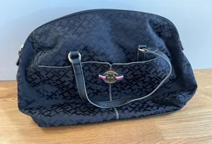 Tommy Hilfiger Satchel Womens Medium Black Monogram Top Handle Shoulder Purse thumbnail 1