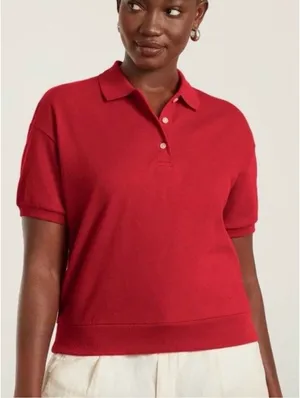 Everlane The Oversized Polo Red Puff Sleeve Short Sleeve Top Size Small NWOT thumbnail 1